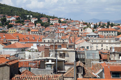 High angle view of townscape against sky