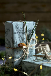 Close-up of christmas decoration on table