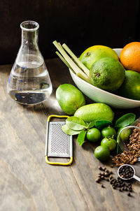 Close-up of green leaves on table