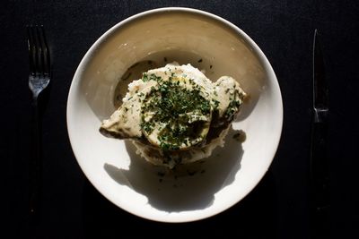 Close-up of food in plate on table