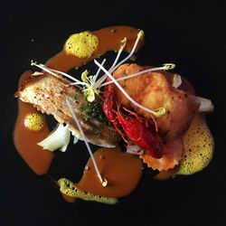 High angle view of dessert served in plate