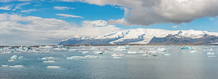 Scenic view of snowcapped mountains against sky