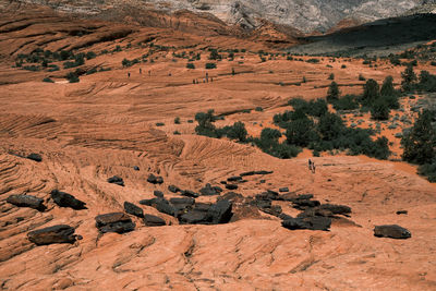 High angle view of rock formations on land