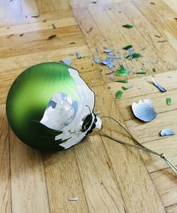 High angle view of broken glass on table