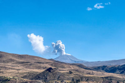 Eruption of the volcano sabancaya in peru on the 10th of june, 2019.