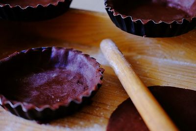 High angle view of cupcakes on table