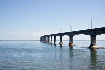 Bridge over sea against clear sky