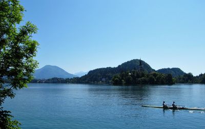Scenic view of lake against clear sky