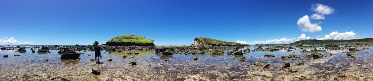 Panoramic view of sea against blue sky