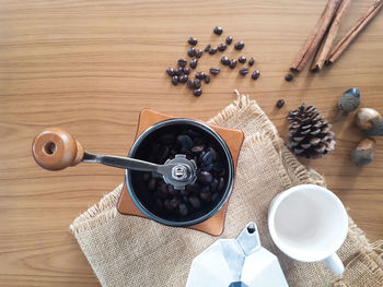 High angle view of drink on table