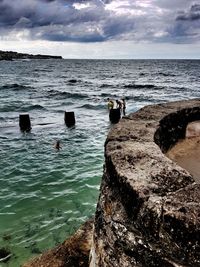 Scenic view of sea against cloudy sky