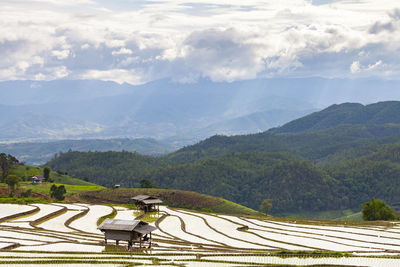 High angle view of mountains against sky