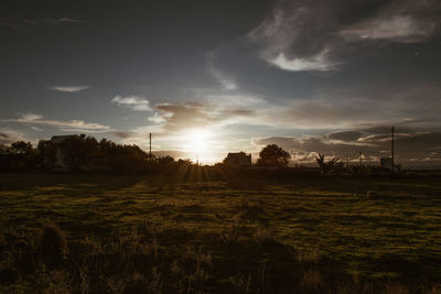 Scenic view of field against sky during sunset