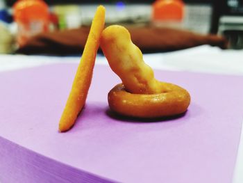 Close-up of bread in plate on table