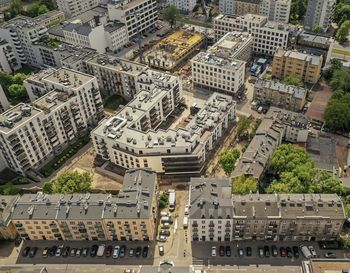 High angle view of buildings in city