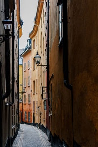 Narrow street amidst buildings in city