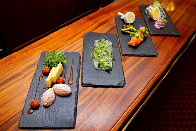 High angle view of sushi on table