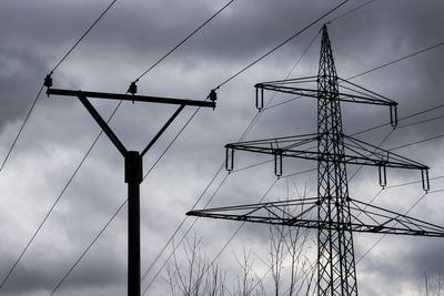 Low angle view of electricity pylon against sky