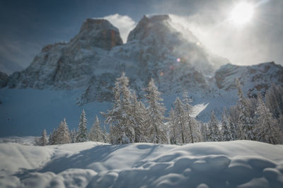 Scenic view of snowcapped mountains against sky