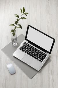 High angle view of laptop on table