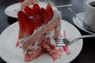 Close-up of cake in plate on table