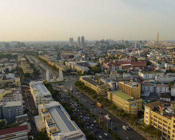 High angle view of cityscape against clear sky