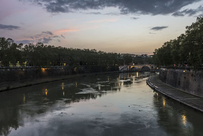 Scenic view of river against sky at sunset
