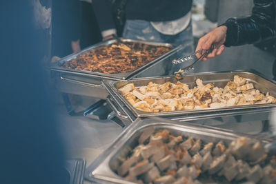 High angle view of man preparing food