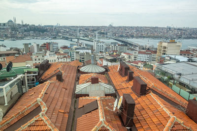 High angle view of buildings in city