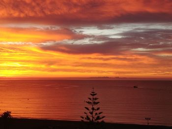 Scenic view of sea against orange sky