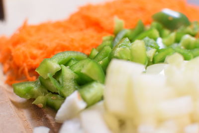 Close-up of chopped vegetables in plate