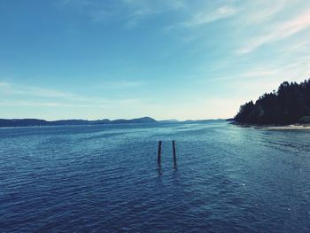 Scenic view of lake against blue sky