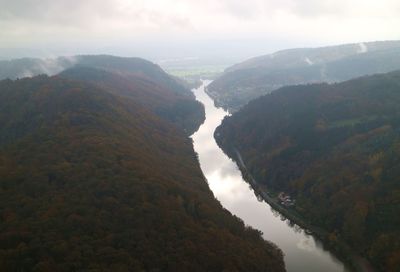 High angle view of mountains against sky