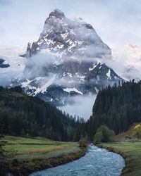 Scenic view of snowcapped mountains against sky