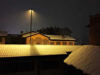 Buildings against sky at night