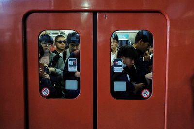 People traveling in train