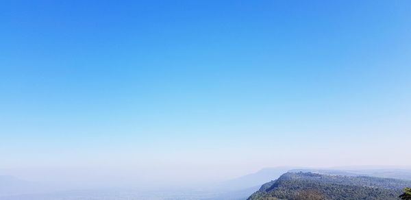 Scenic view of mountains against clear blue sky