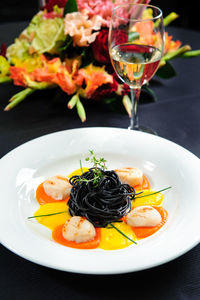 Close-up of served food in plate