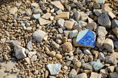 Close-up of text on beach