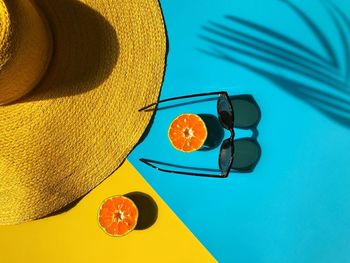 High angle view of orange fruit on table