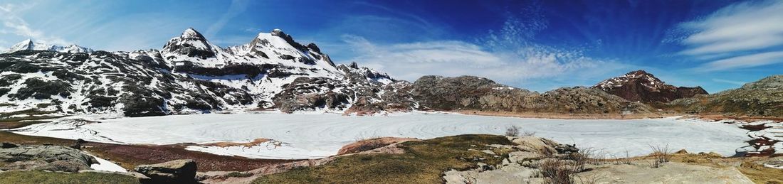 Scenic view of snowcapped mountains against sky