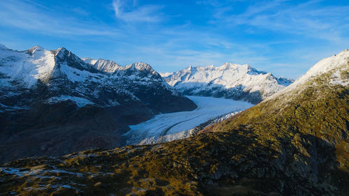 Scenic view of snowcapped mountains against sky