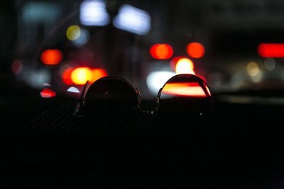 Close-up of traffic lights in car