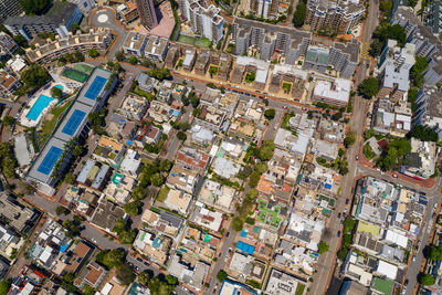 High angle view of buildings in city