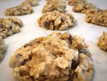 Close-up of cookies on baking sheet