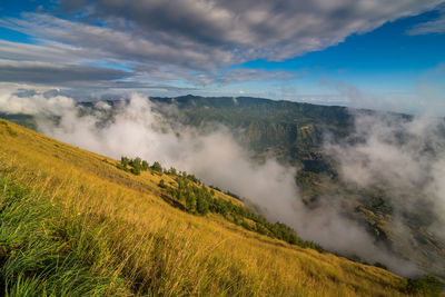 Scenic view of clouds over mountain