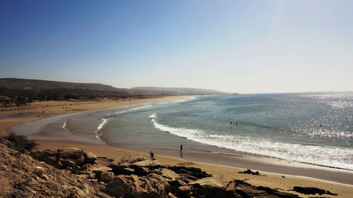 Scenic view of beach against clear sky