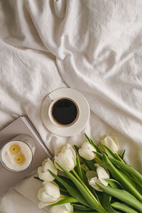 High angle view of coffee on table
