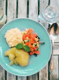 High angle view of meal served in plate