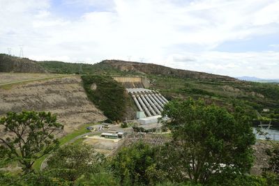 High angle view of road against sky
